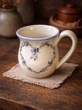 Judy Goodwin Pottery Mug Hand Painted Floral Studio Art Signed Coffee Cup